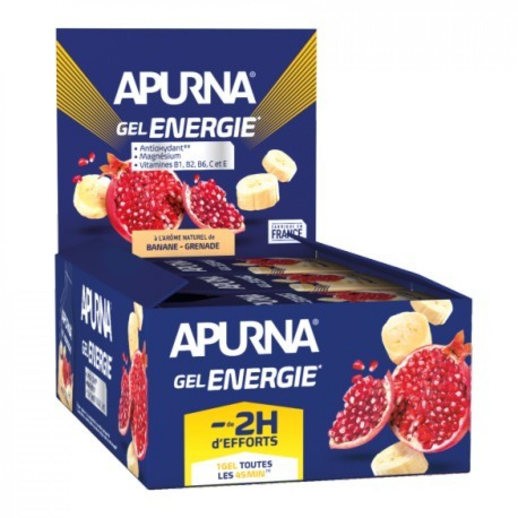 Förpackning med 24 geler Apurna Energie banane grenade - 35g
